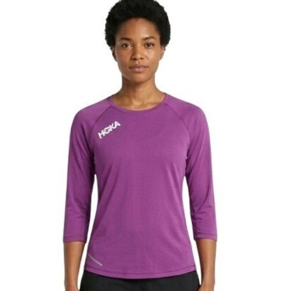 Hoka One One Shirt Womens M Purple 3/4 Raglan Sleeve Running Athletic Top Casual